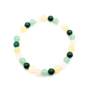 Bracelet Alaia Multiples Pierres _ Quartz Rose - Citrine - Malachite - Aventurine Verte fond blanc