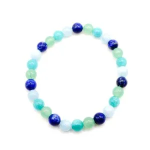 Bracelet Derya Multiples Pierres _ Lapis Lazuli - Aigue Marine - Amazonite - Aventurine verte Fond Blanc