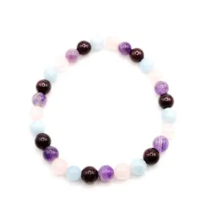 Bracelet Esther Multiples Pierres _ Grenat - Améthyste - Quartz Rose - Aigue Marine Fond Blanc