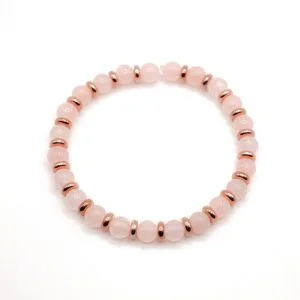 Bracelet Opaline Rose Gold en Quartz Rose Fond Blanc