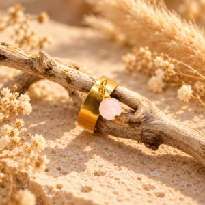 Accueil 24 Bague Breloque Dorée Love en Quartz Rose - Amour