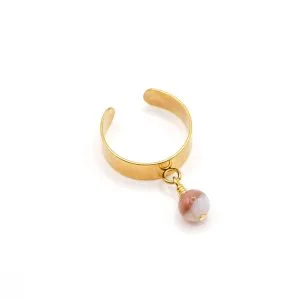 Bague Breloque Pierre Naturelle Agate du Botswana Fond Blanc