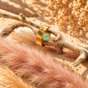 Bague Breloque Dorée Flora en Aventurine Verte