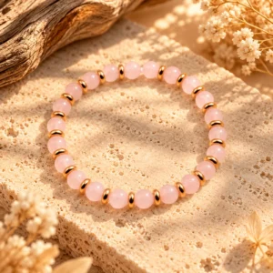 Bracelet Lena Dorée en Quartz Rose
