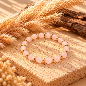 Bracelet Lena Dorée en Quartz Rose